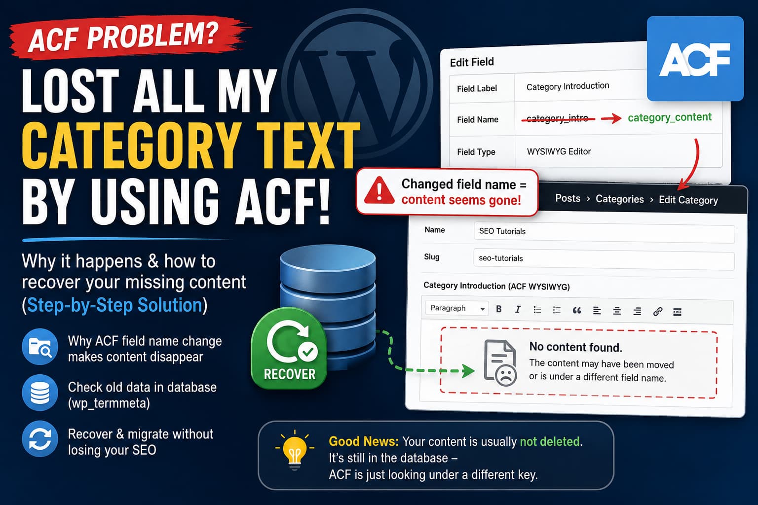 ACF field name changed data missing