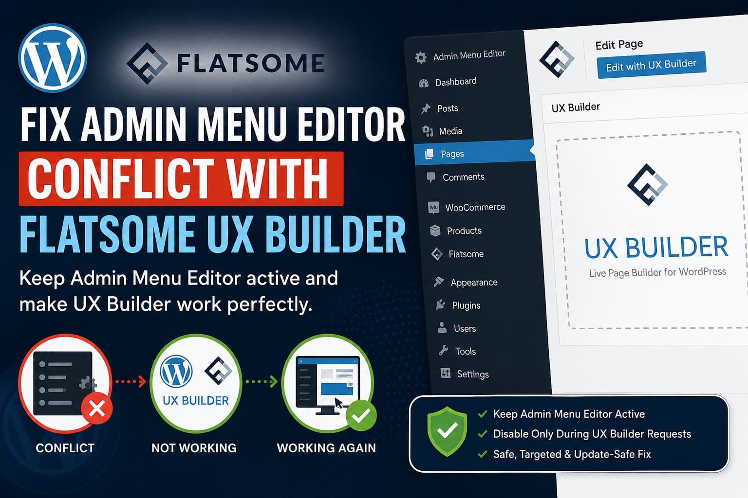 Admin Menu Editor conflict with Flatsome UX Builder in WordPress