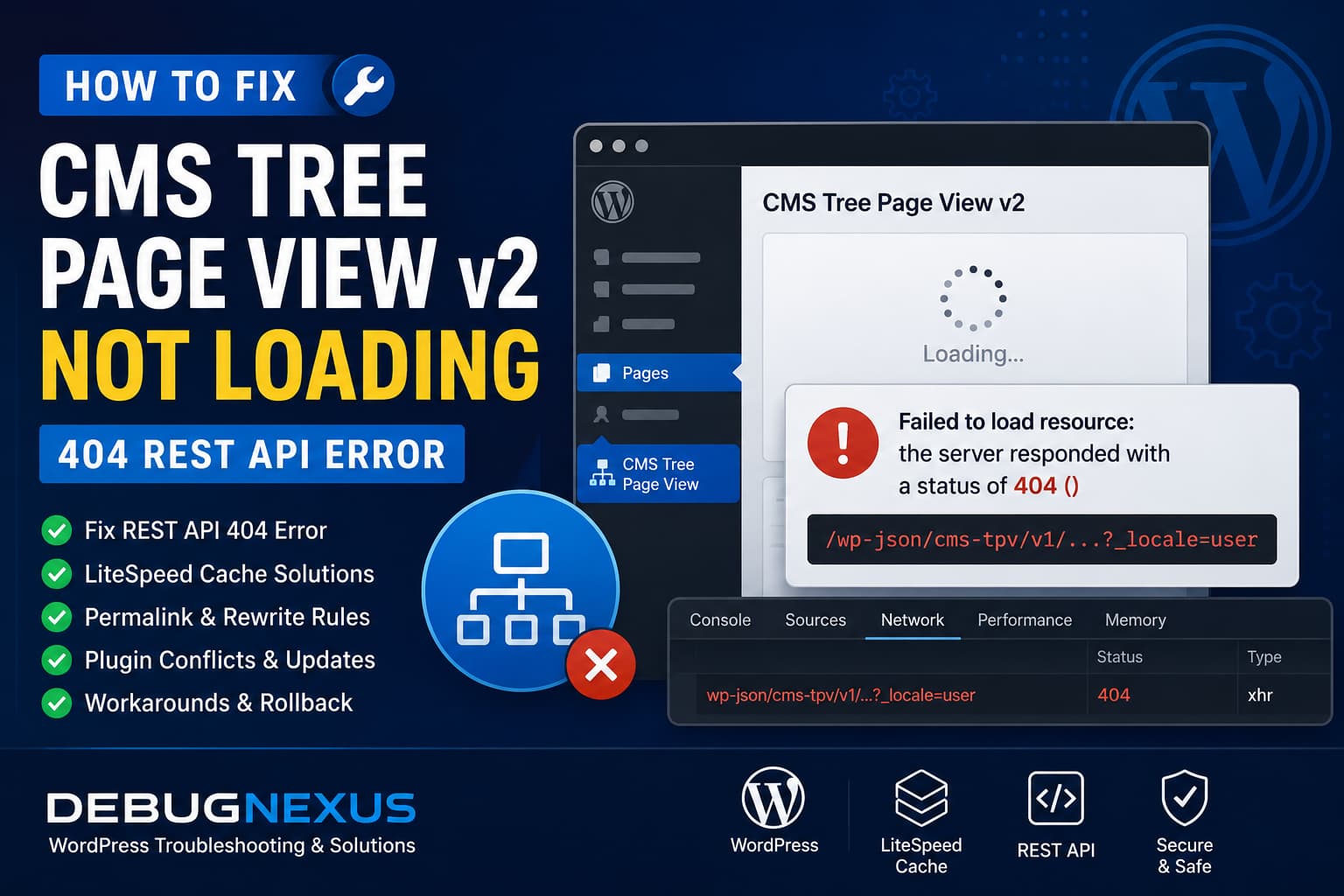 CMS Tree Page View v2 not loading 404 REST API error fix