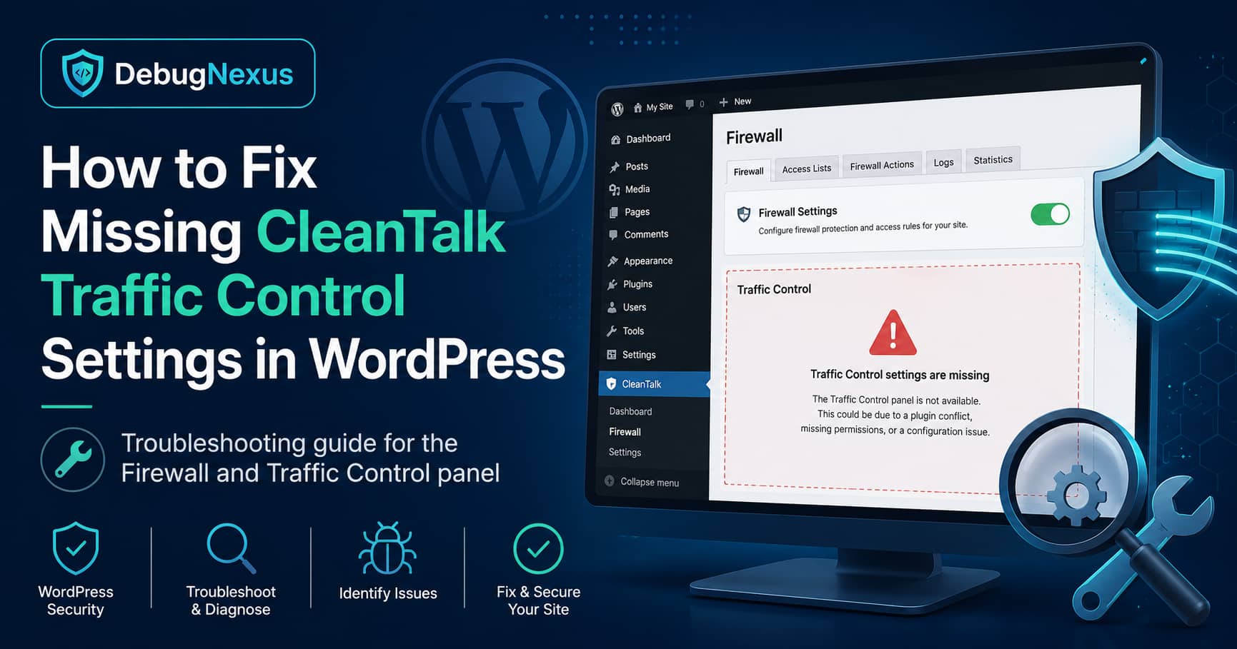 CleanTalk Traffic Control settings missing from the WordPress dashboard