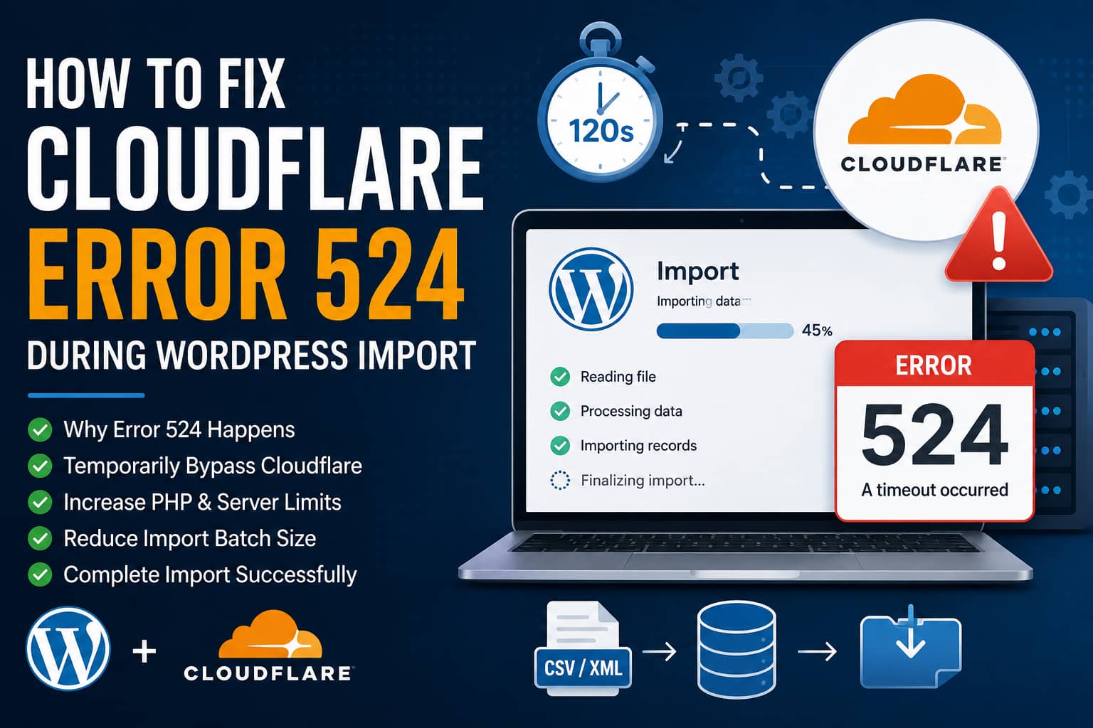 Cloudflare error 524 during WordPress import