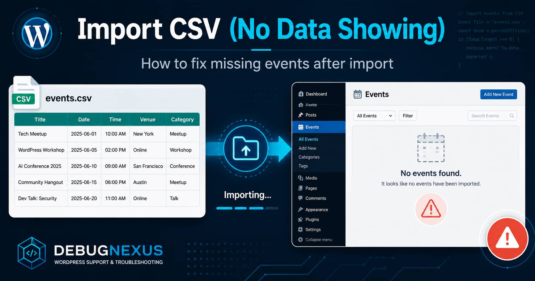 Events Calendar CSV import not showing