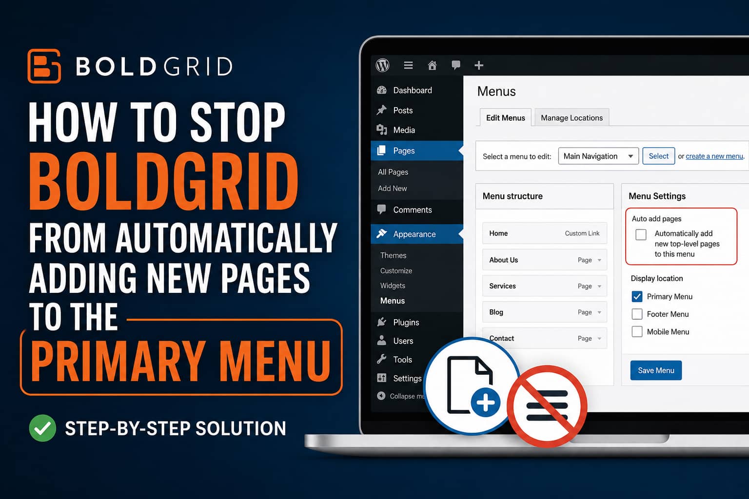How to Stop BoldGrid Adding New Pages to the Primary Menu