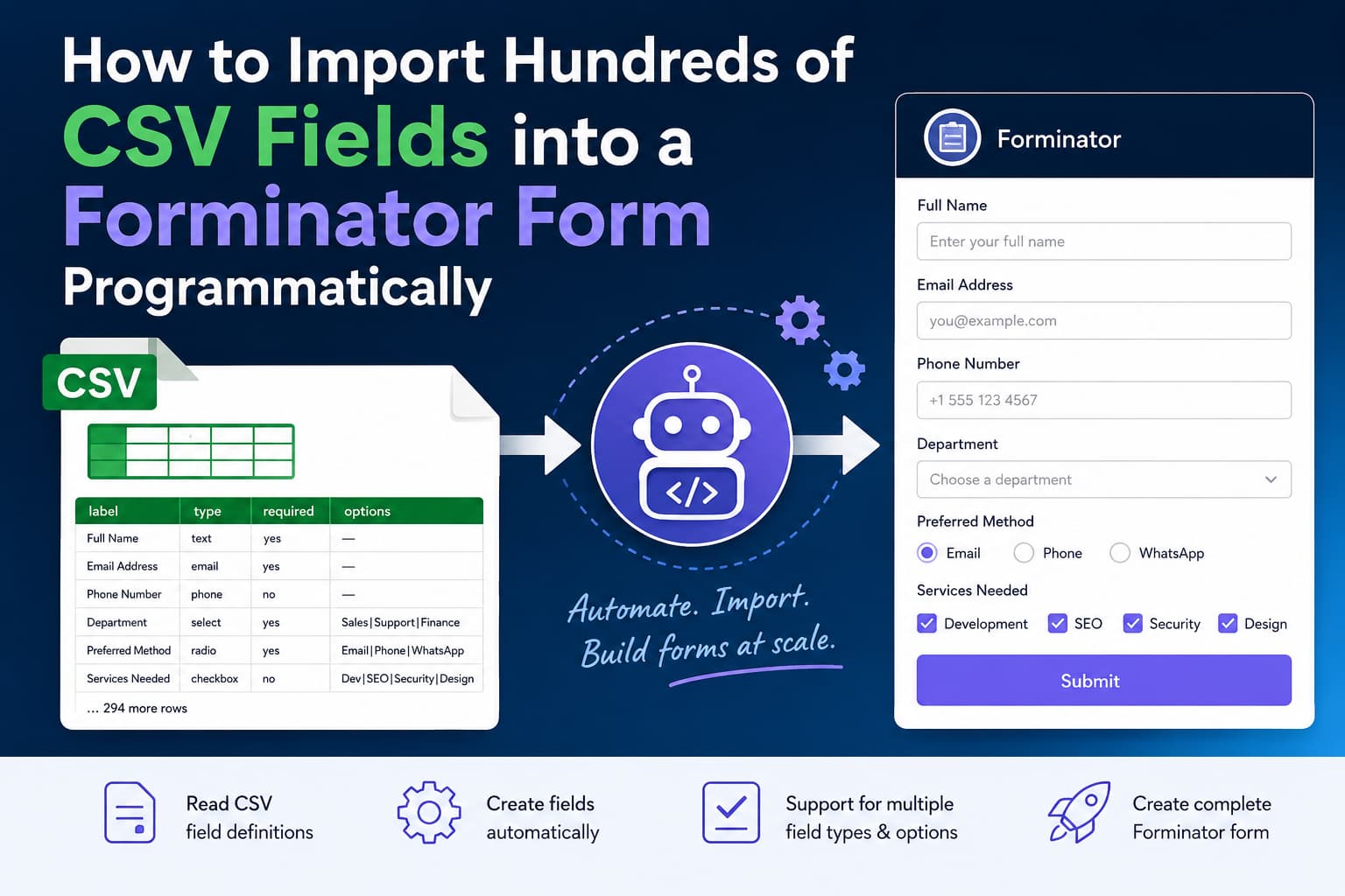 Import CSV fields into a Forminator form programmatically