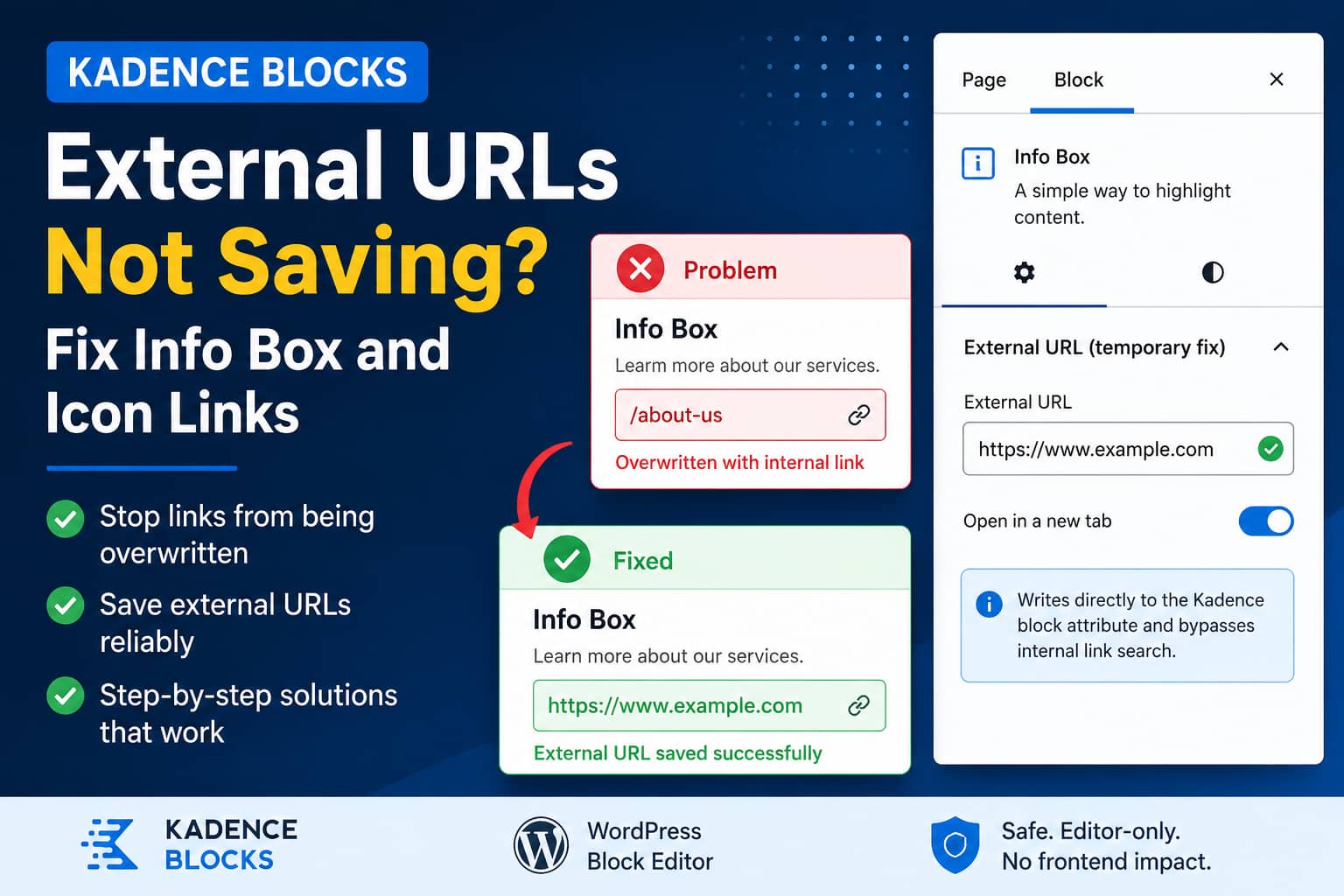 Kadence Blocks external URL not saving