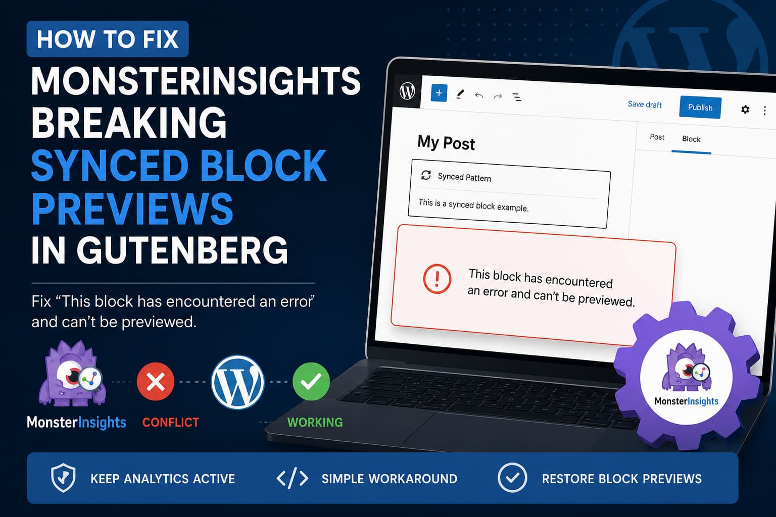 MonsterInsights Gutenberg JavaScript error