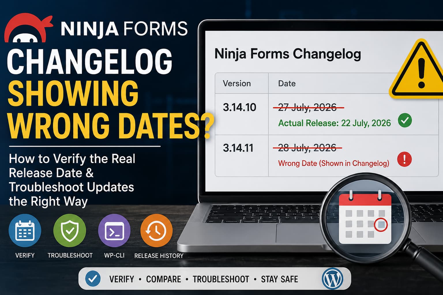 Ninja Forms changelog showing an incorrect WordPress plugin release date