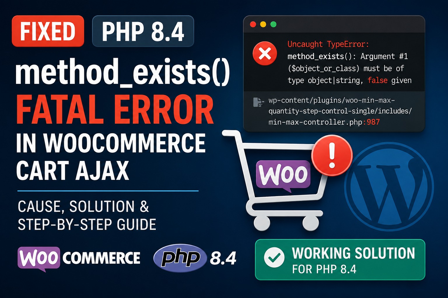 PHP 8.4 WooCommerce method_exists fatal error fix