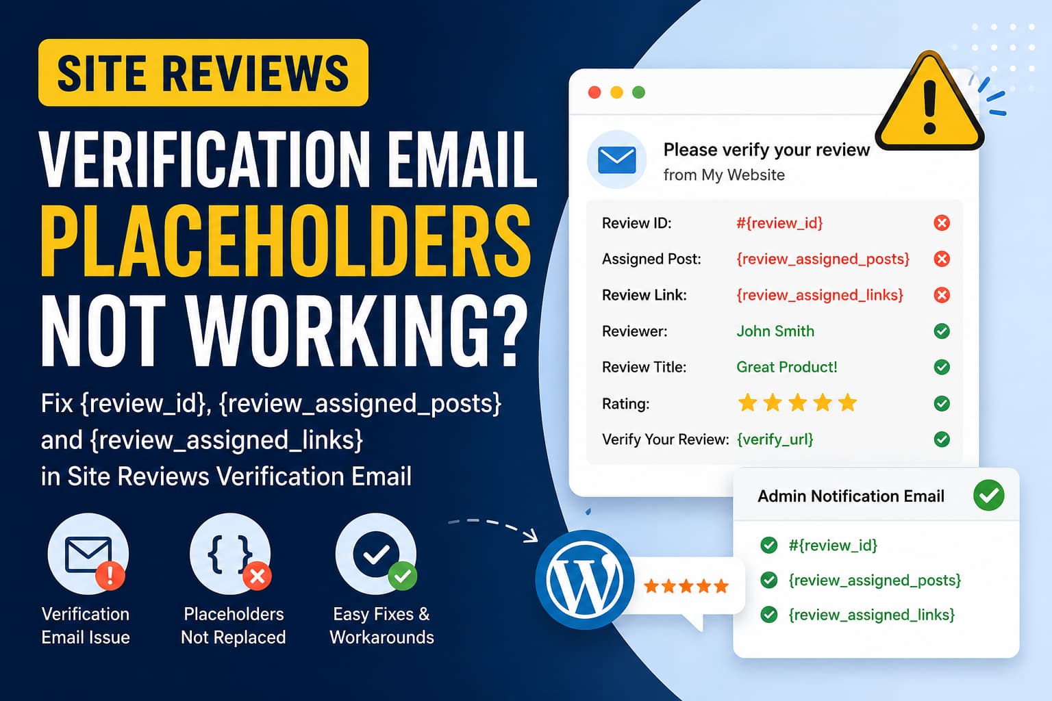 Site Reviews verification email placeholders not working
