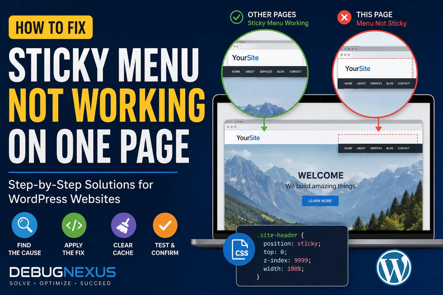 Sticky menu not working on one WordPress page