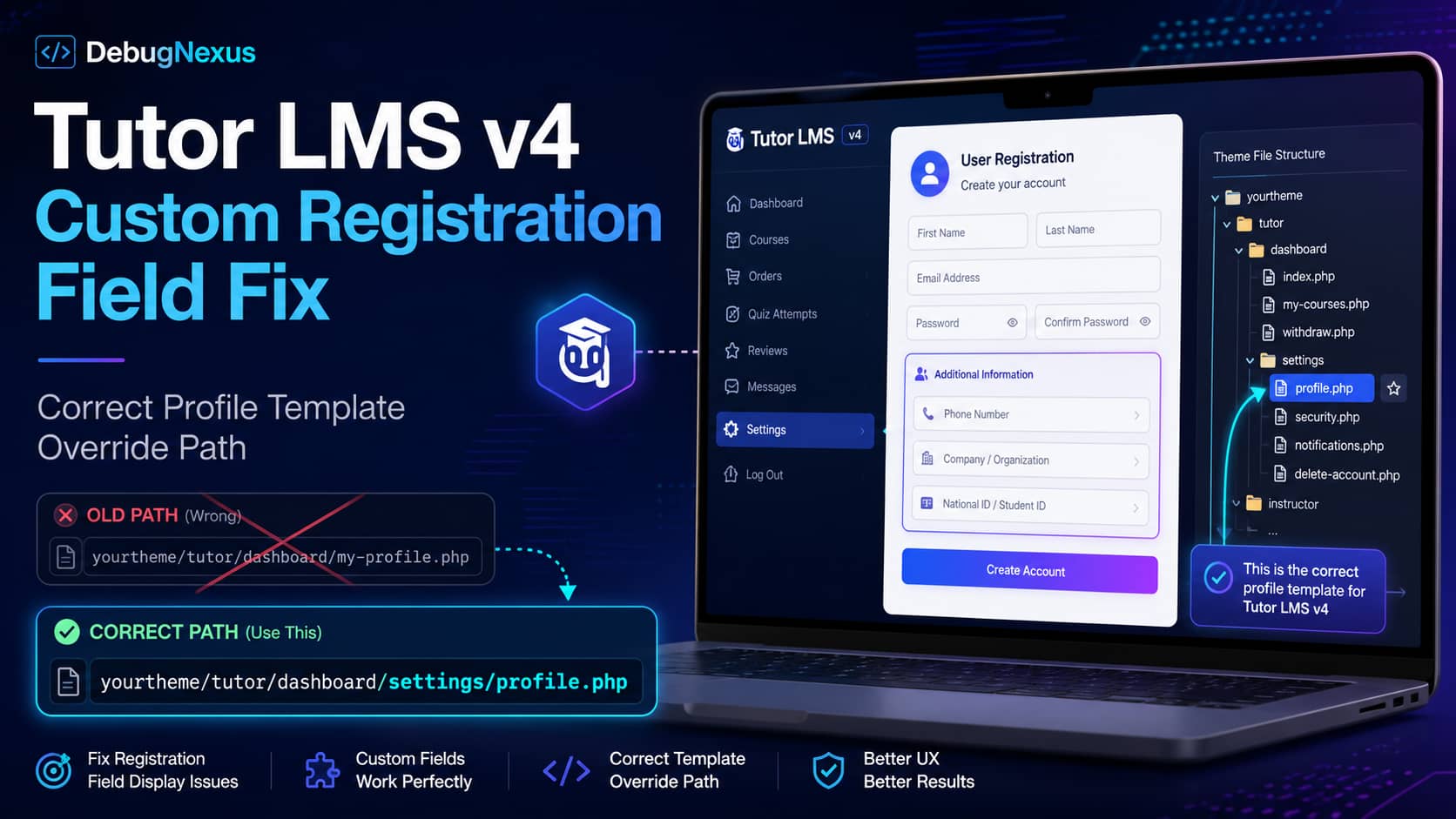Tutor LMS add custom field registration