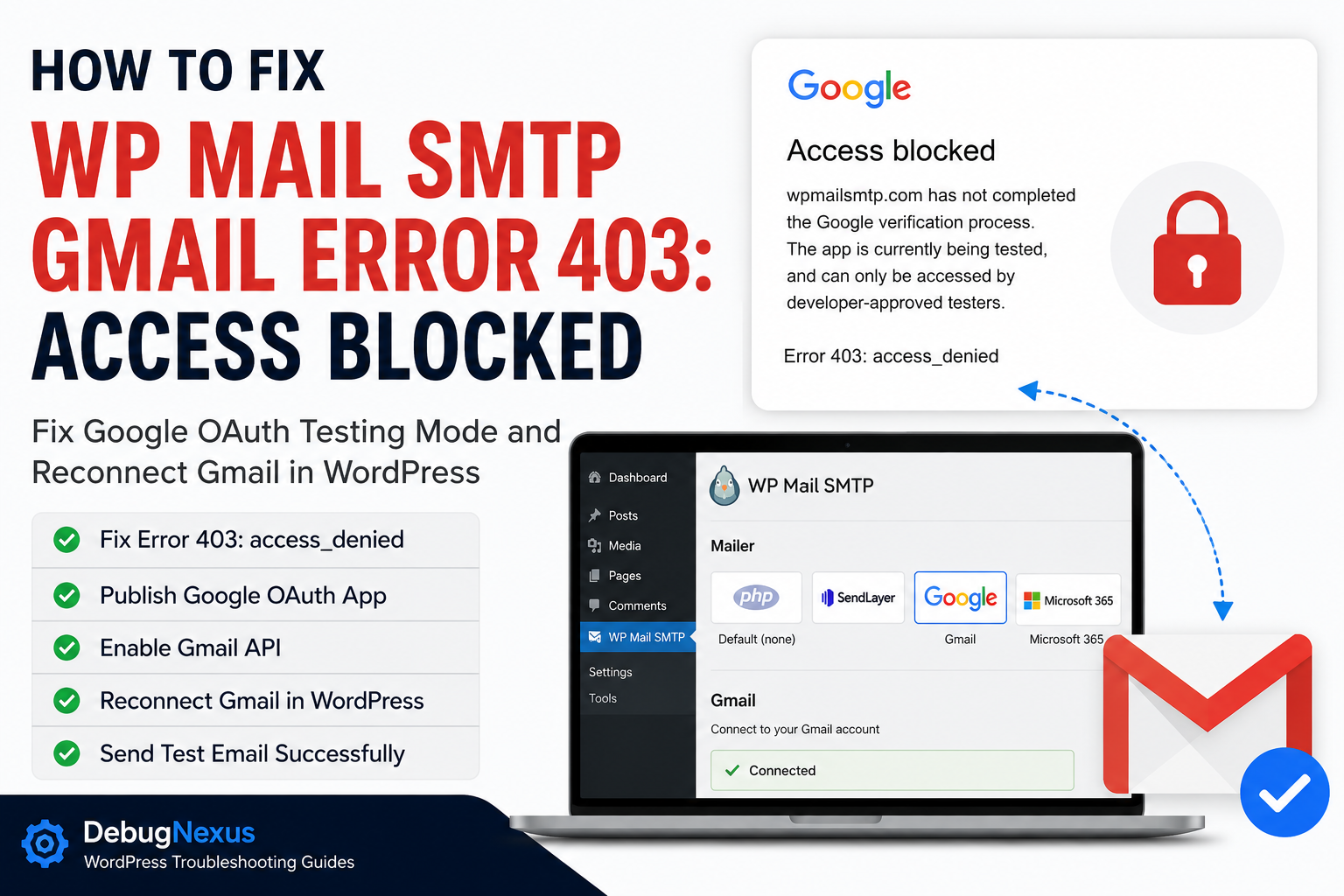 WP Mail SMTP Gmail Error 403 access blocked solution