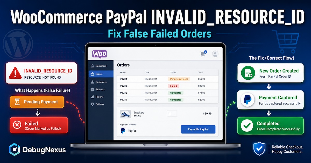 WooCommerce PayPal INVALID_RESOURCE_ID false failed order fix