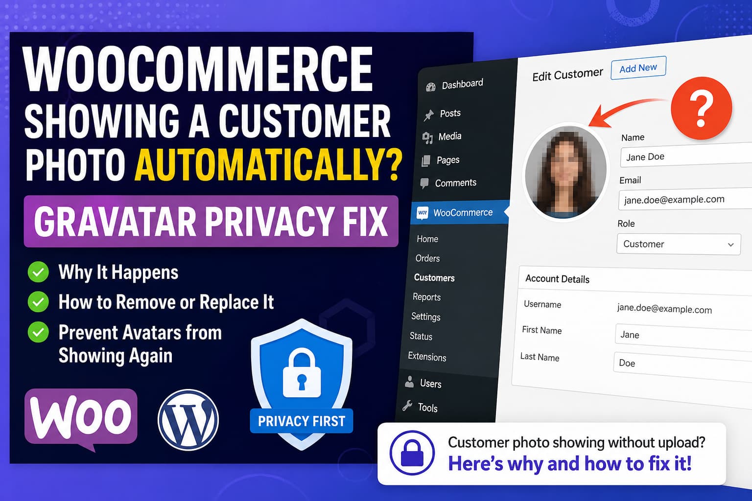 WooCommerce customer profile showing an unexpected Gravatar photo