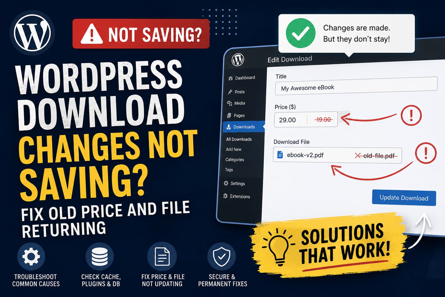 WordPress Download Changes Not Saving