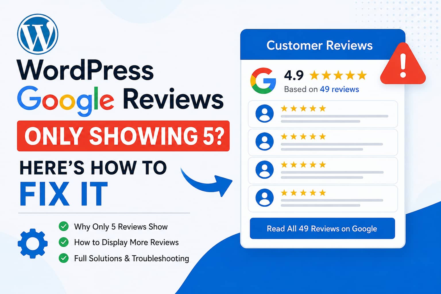 WordPress Google Reviews plugin displaying only five reviews