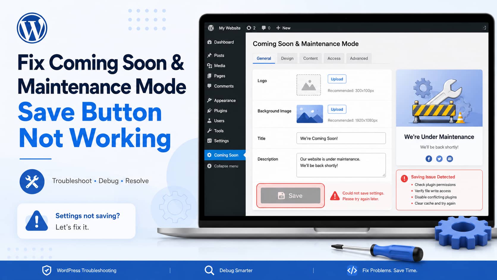 WordPress maintenance mode not saving