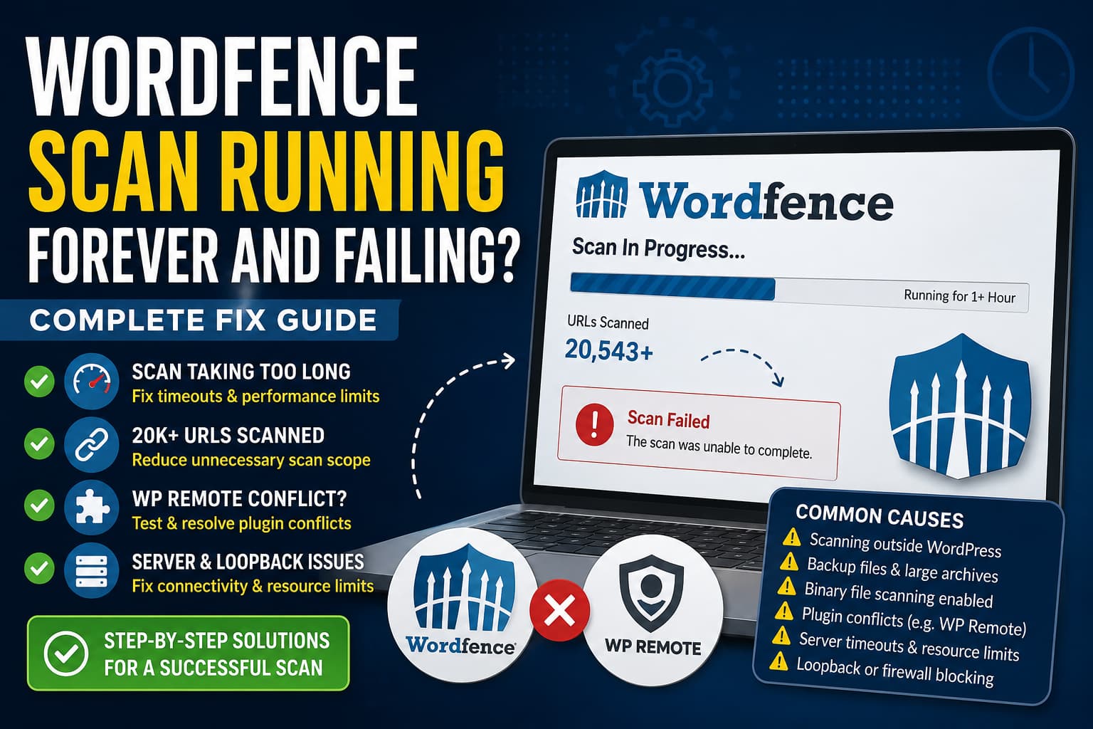 Wordfence scan running forever and failing in WordPress